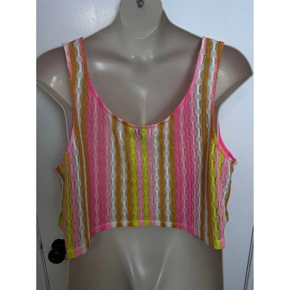 Colorful Festival Vibrant Crochet Open Knit Crop Top Size 2X #1137 - Picture 3 of 6